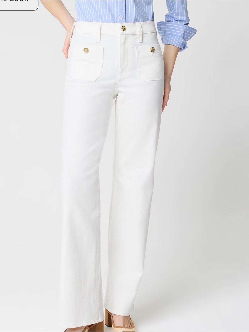 J.Crew Premium Edition White Slim Wide Leg Sailor Jeans Gold Buttons
